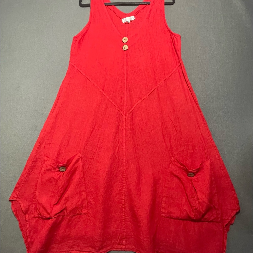 Un Coeur en Été Red Linen Dress Size 46 Made in Italy